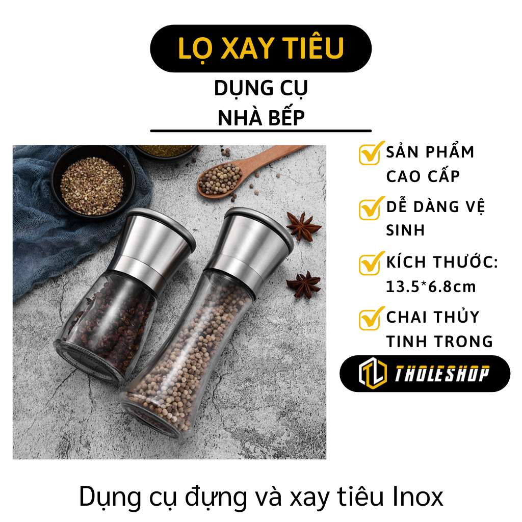Lọ xay tiêu - Dụng cụ đựng và xay tiêu tiện dụng - Lọ xay tiêu, xay muối chất liệu inox - Hũ gia vị cầm tay