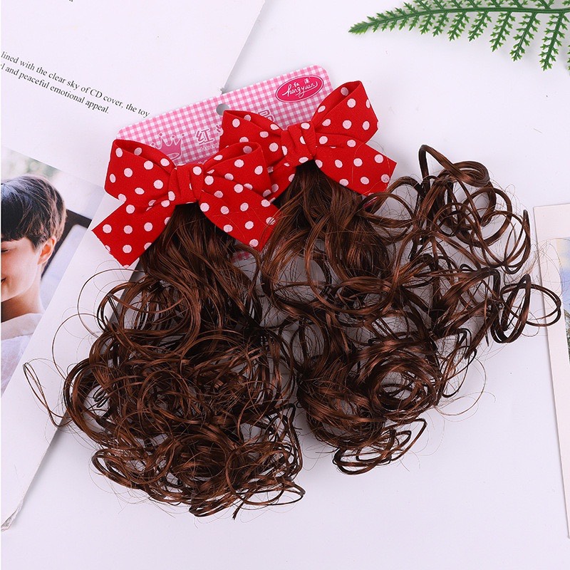 Set 2 kẹp tóc giả nơ cho bé, tóc giả cho bé gài