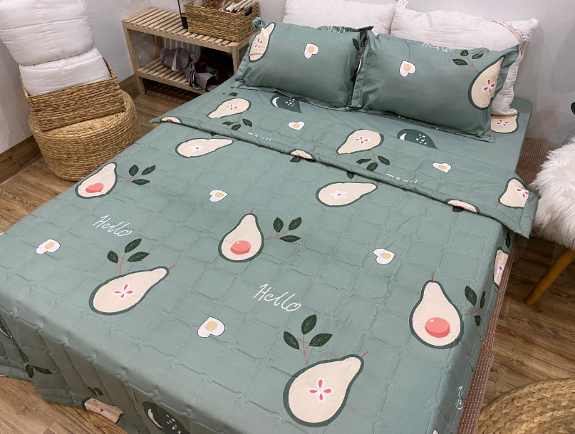Chăn hè thu trần bông 3 lớp 1m8x2m,mẫu bơ xanh hello