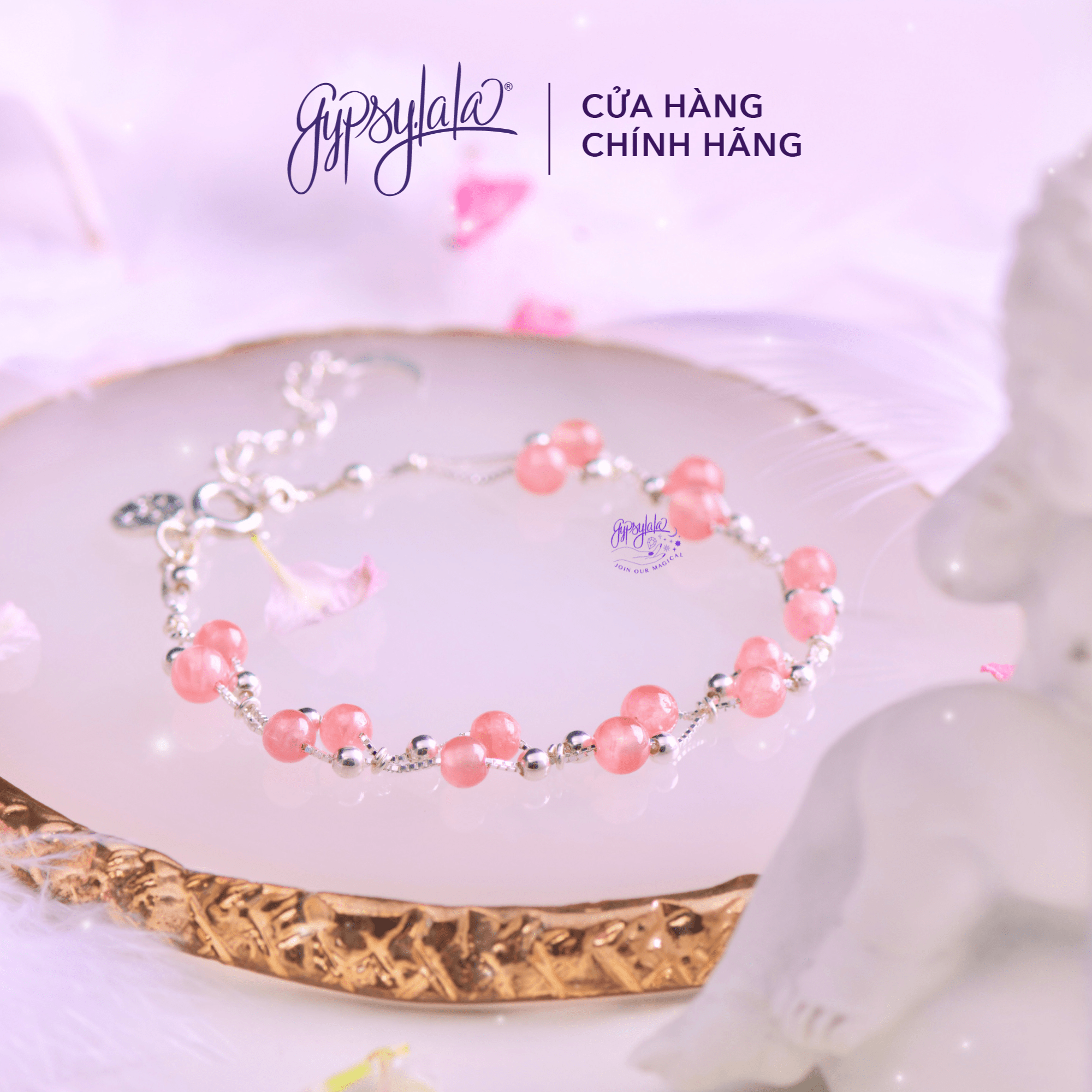 Vòng tay embrace đá đào hoa mini thiên nhiên sp005530 gypsy.lala