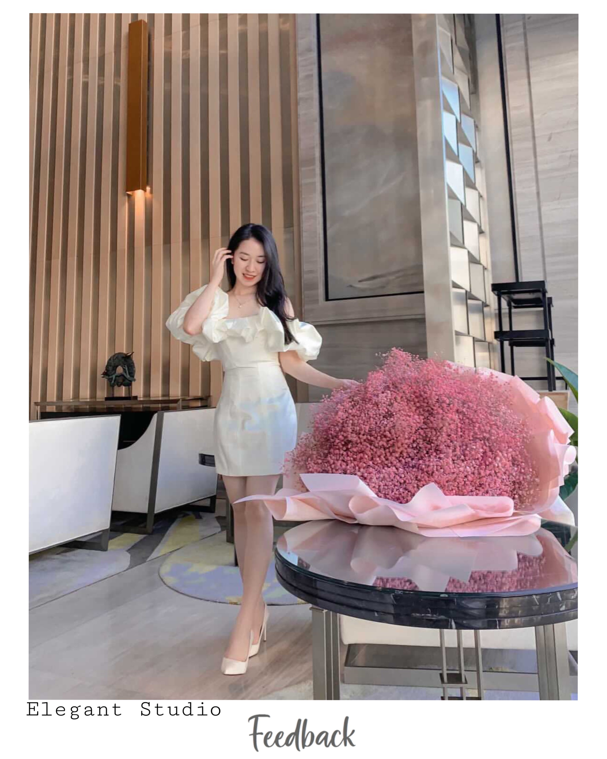 Elegant Studio Đầm bèo vai thời trang Mini Dress