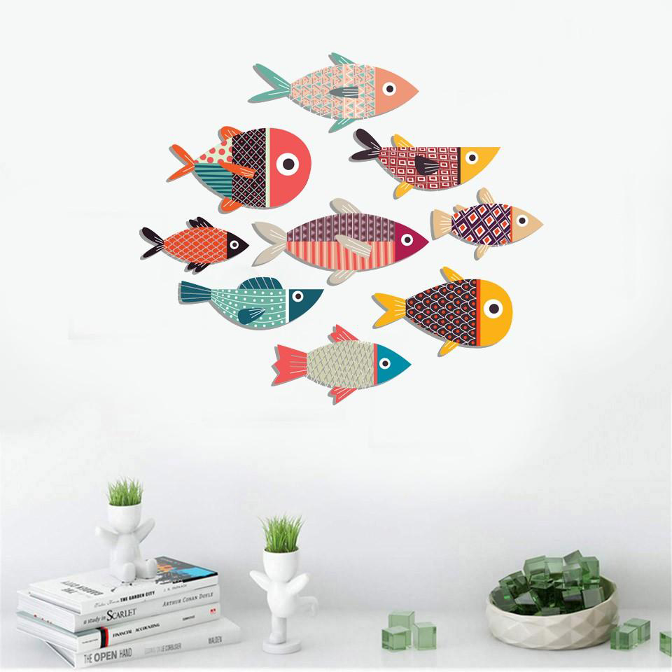 [HCM]BỘ CÁ DECOR CAO CẤP - 9 EM CÁ DÁN TƯỜNG BỘ 9 CON CÁ DÁN TƯỜNG