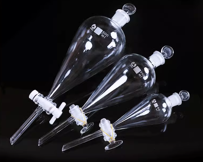 Bình lắng gạn/Phễu chiết quả lê/Bình chưng cất khóa nhựa khóa thủy tinh 60ml 125ml 250ml 500ml 1000ml