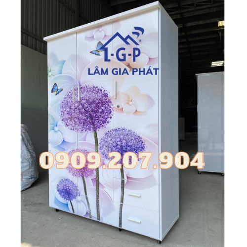 Tủ nhựa 3 cánh in hoa bồ công anh tính cao cấp