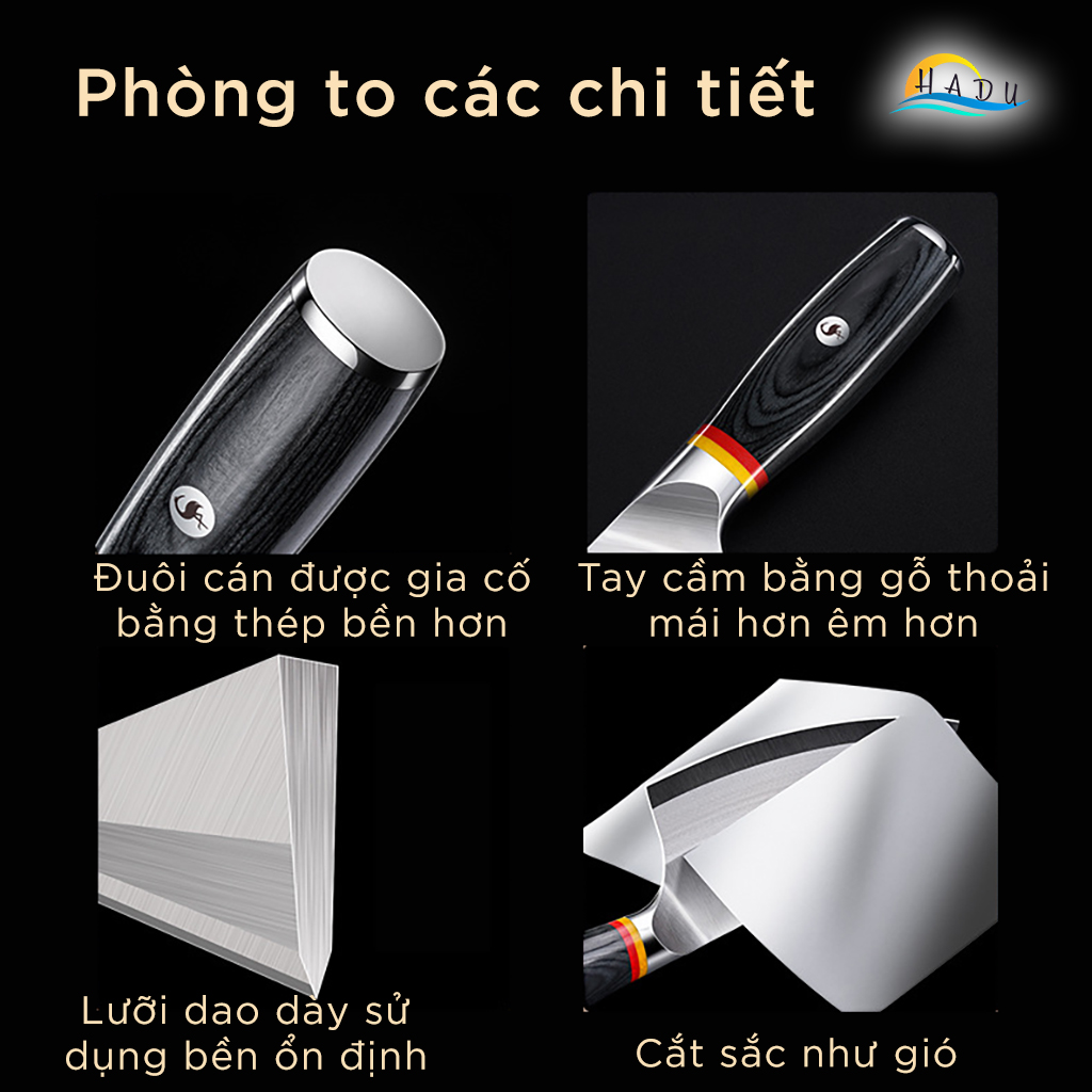 Dao Bếp Thép Đức 1.4116 SSGP (Độ Cứng 58HRC), Gồm Dao Thái Thịt và Dao Chặt Xương Siêu Bén, Lưỡi Mài Góc 15 Độ, Cán Gỗ, Cao Cấp Đạt Chất Lượng LFGB Đức