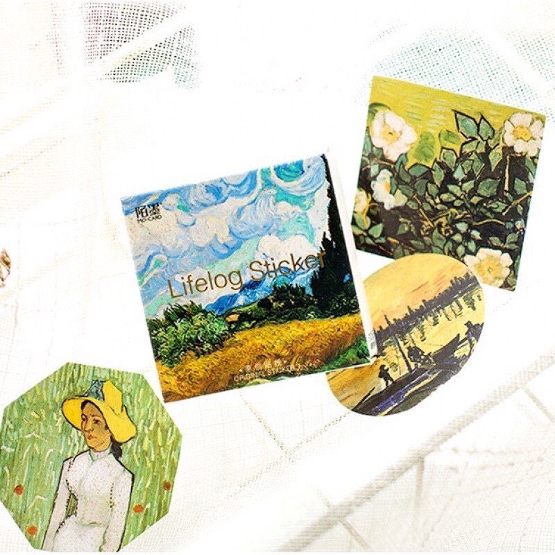 Set 45 miếng dán tranh phong cảnh sơn dầu
