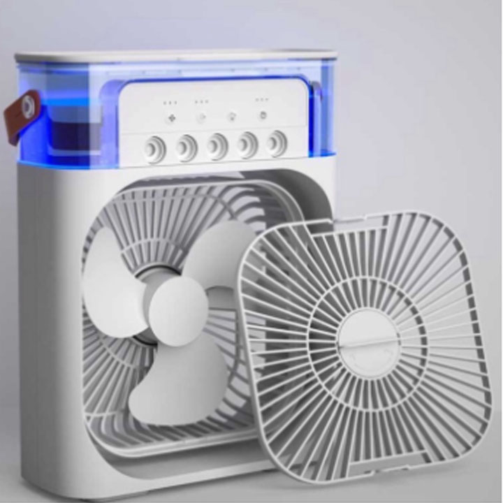 Quạt điều hoà hơi nước dung tích 600ml , quạt phun sương để bàn nhỏ gọn, quạt mini để bàn tiện lợi, có 5 vòi phun sương kèm đèn led 7 màu tùy chỉnh