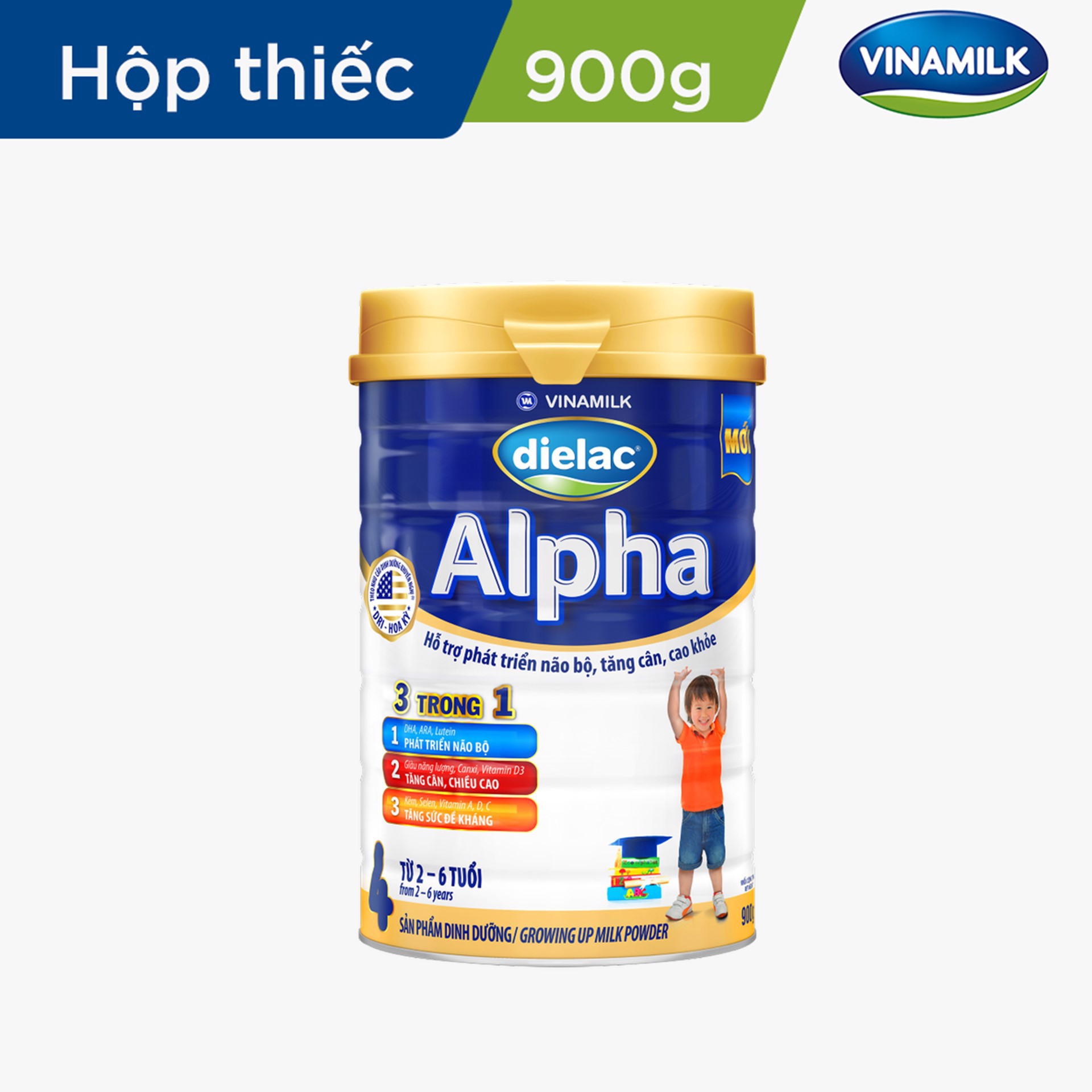 SỮA BỘT VINAMILK DIELAC ALPHA 3 LON 900G (CHO TRẺ TỪ 1 - 2 TUỔI).