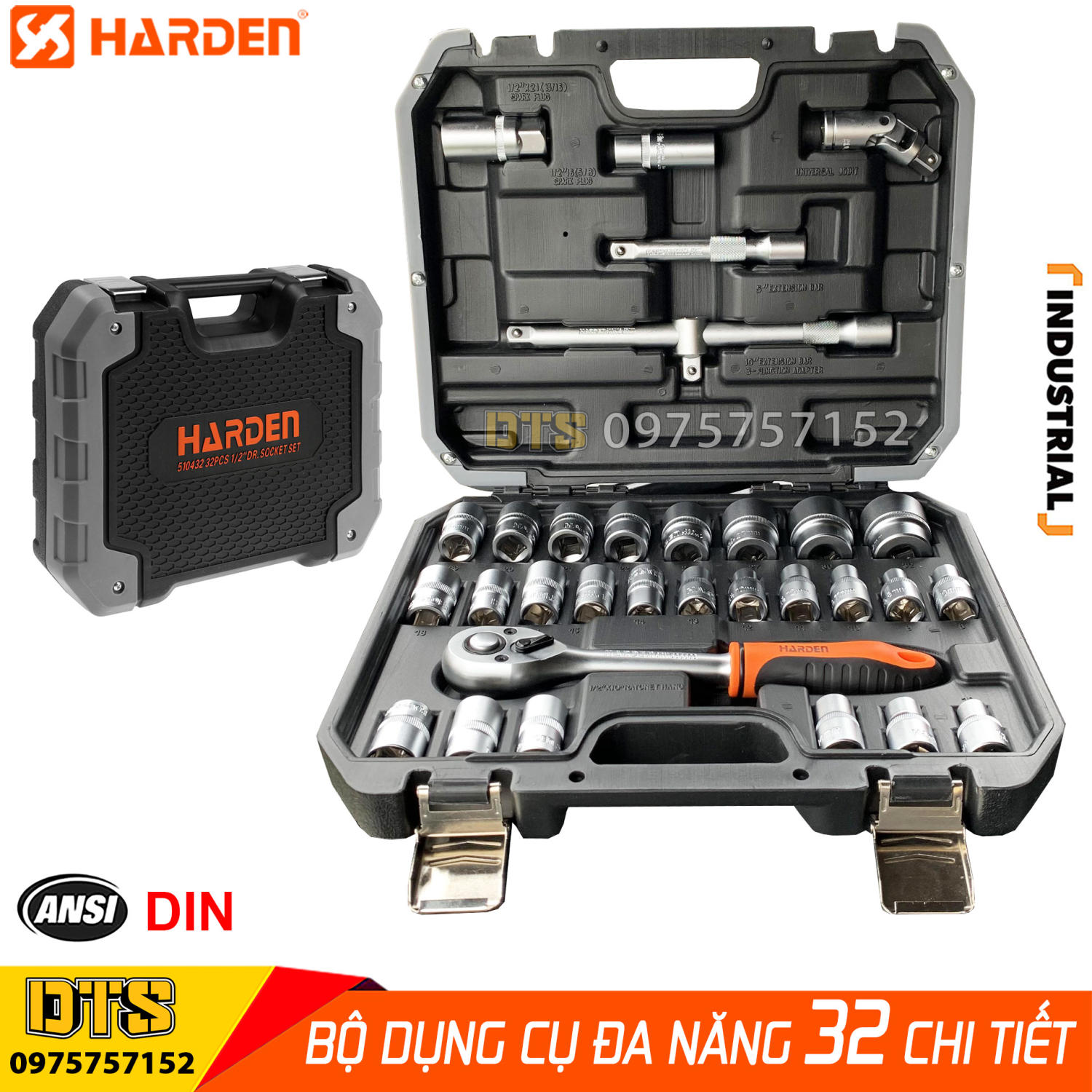 Bộ dụng cụ sửa ᴄhữa đa năng công nghiệp hãng HARDEN PRO 32 chi tiết , bộ khẩu 1/2 inch bộ cần tự động đảo chiều sửa ᴄhữa xe máy, ô tô chuyên nghiệp, thép cao cấp CR-V Tiêu chuẩn Châu Âu - Hộp nhựa nguyên chất, chịu va đập
