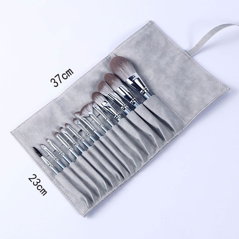14 PCs brushes for eye and blush makeup with holder blue black leather easy to apply NQX beauty