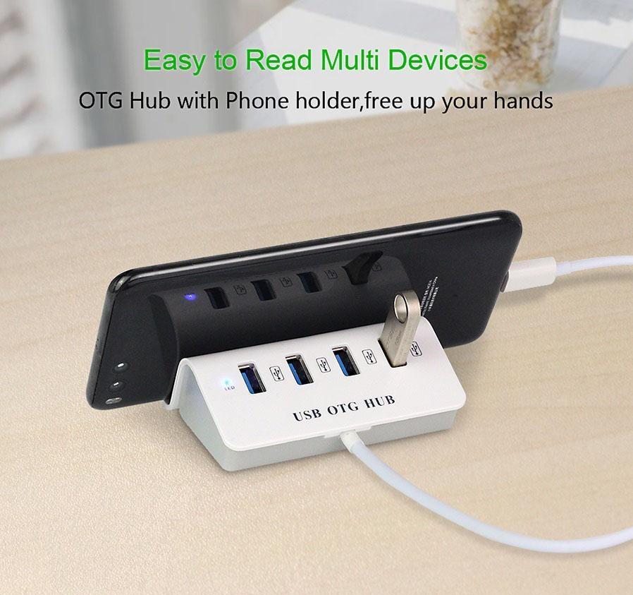 Hub Usb OTG ra 4 cổng USB kiêm giá đỡ cho Điện thoại chất lượng cao