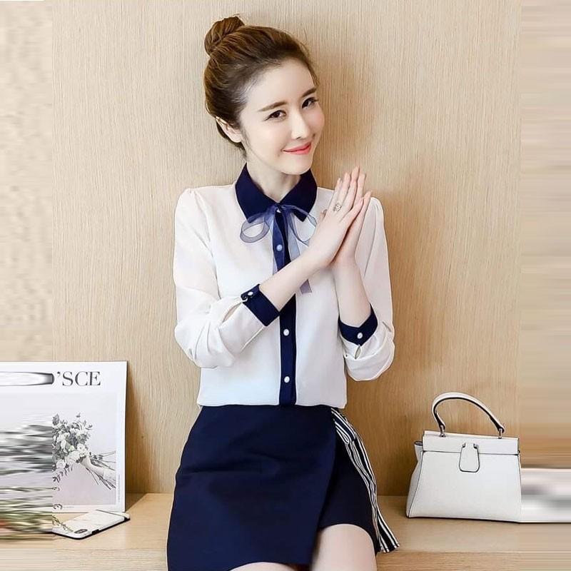 Áo Sơ Mi Cổ Kèm Nơ T-SM0KN2 (Trắng)