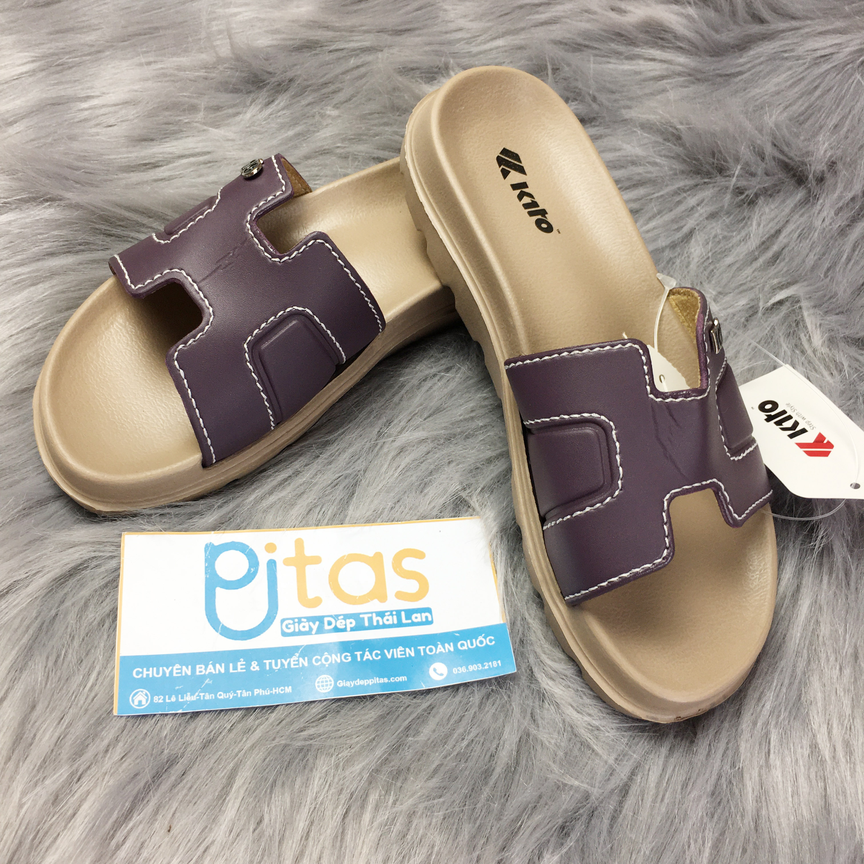 Dép Thái Lan KITO AH41W quai ngang nữ chính hãng – Đế kem quai tím