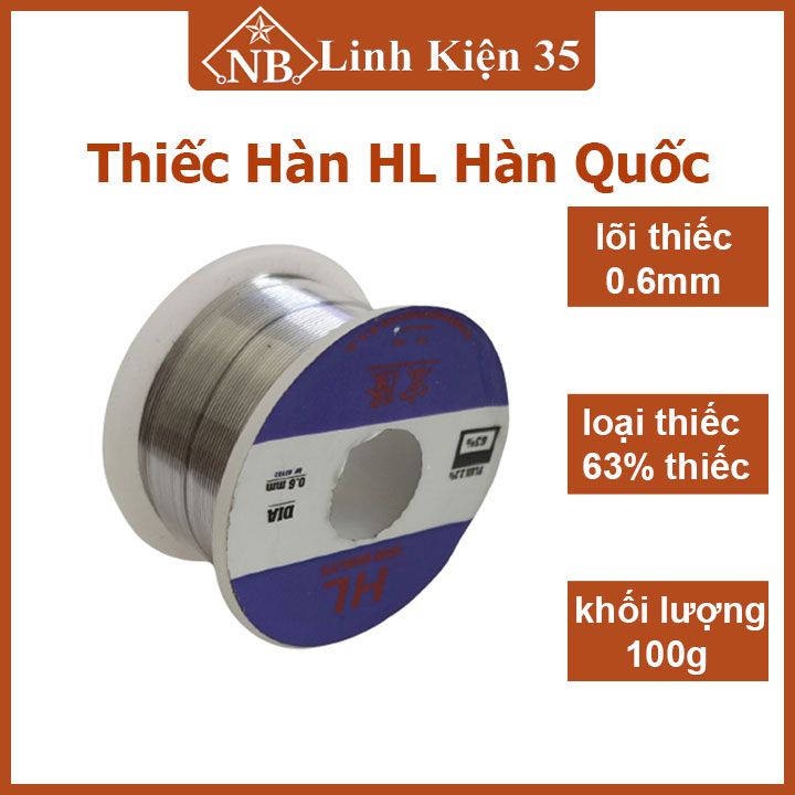 Thiếc hàn hl 0.6mm 63% hàn quốc 100g gắn nối phụ kiện