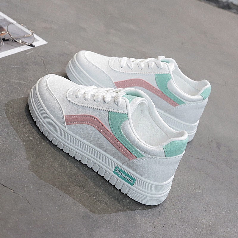 Giày sneakers nữ trắng viền 2 màu thể thao