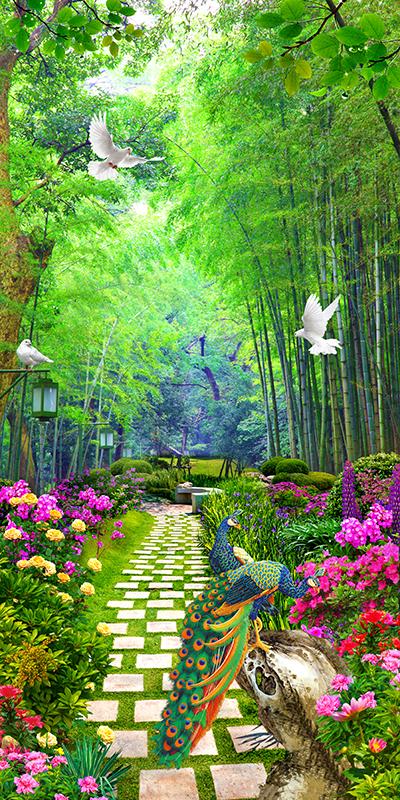 Tranh dán tường VTC Lối vào rừng trúc UD0851 kim sa