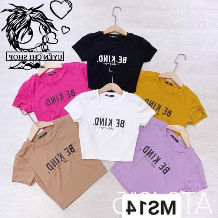 Áo thun nữ croptop ôm body hình thật cổ tròn tay ngắn - áo thun nữ cổ tròn basic đơn giản kín đáo in chữ cao cấp thuhuongshop ms5053