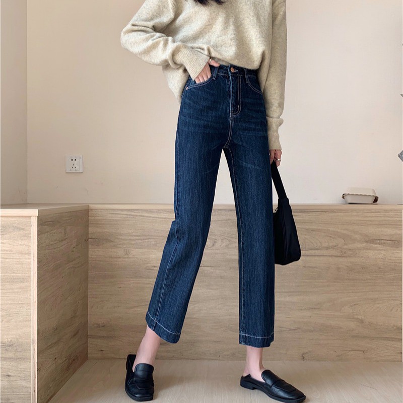 Quần jean ống suông cạp cao phong cách ulzzang_j9