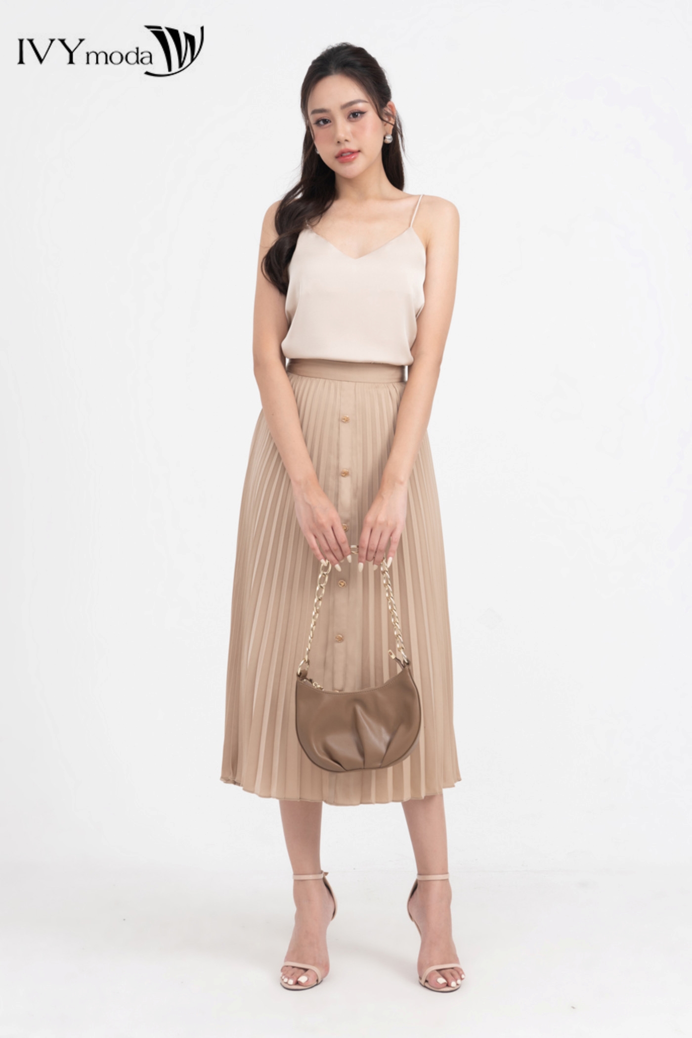 Chân váy lụa xếp ly 2 lớp IVY moda MS 31M7729