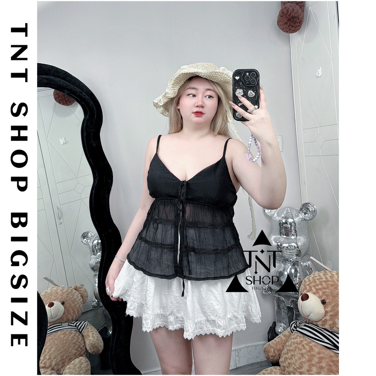 ÁO LƯỚI 2 DÂY CỔ V  [TNT SHOP BIGSIZE 60KG 90KG]