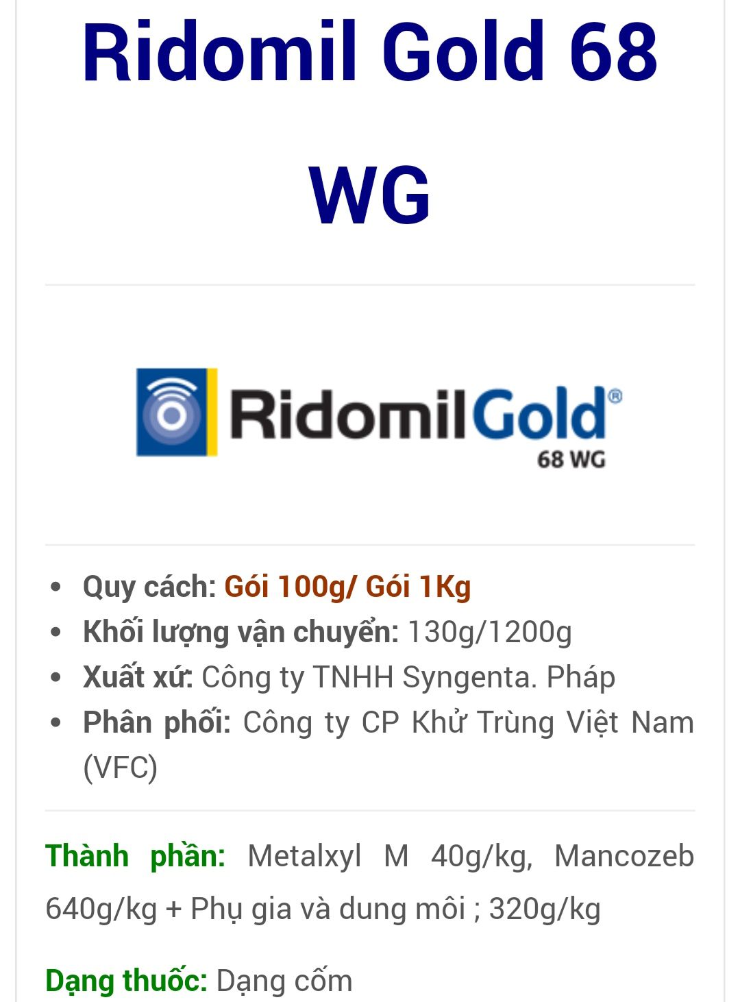 Ridomil Gold 68WP - 100gr Hàng chuẩn - diệt nấm bệnh Lan cây kiểng