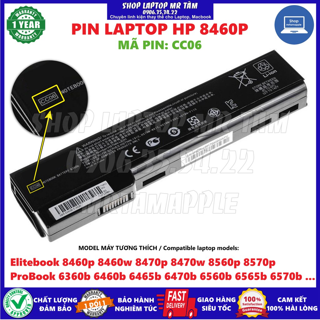 BATTERY LAPTOP HP 8460P Fit for Elitebook 8460p 8460w 8470p 8470w 8560p 8570p, ProBook 6360b 6460b 6465b 6470b 6560b 6565b 6570b CC06
