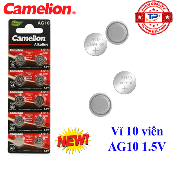 Vỉ 10 viên Pin nút AG10 / LR1130 / LR54 Camelion Alkaline 1.5 V (mẫu mới) SR1130W / 389 / 189 / 626