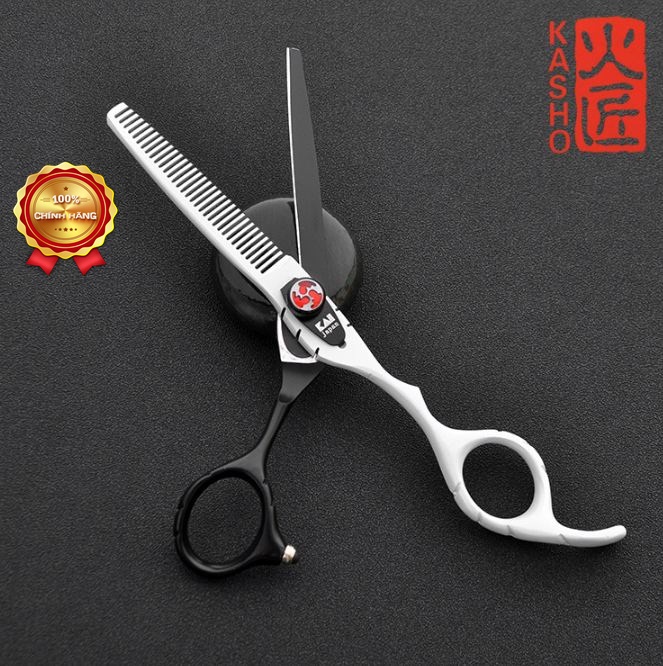 Bộ kéo cắt tóc Kasho HA 03 đen trắng (Tặng bao da và chỉnh kéo khi mua 2 cây )