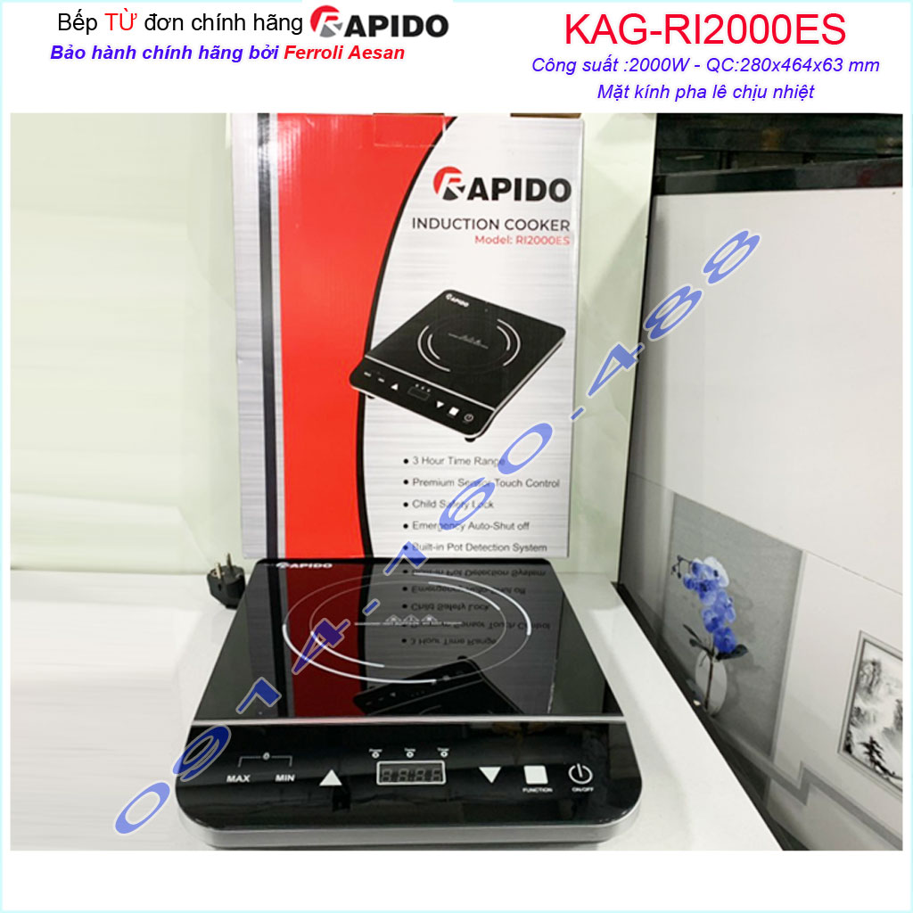 [HCM]Bếp điện từ đơn Rapido KAG-RI2000ES, bếp từ đơn nấu nhanh ít hao điện sử dụng tiện lợi