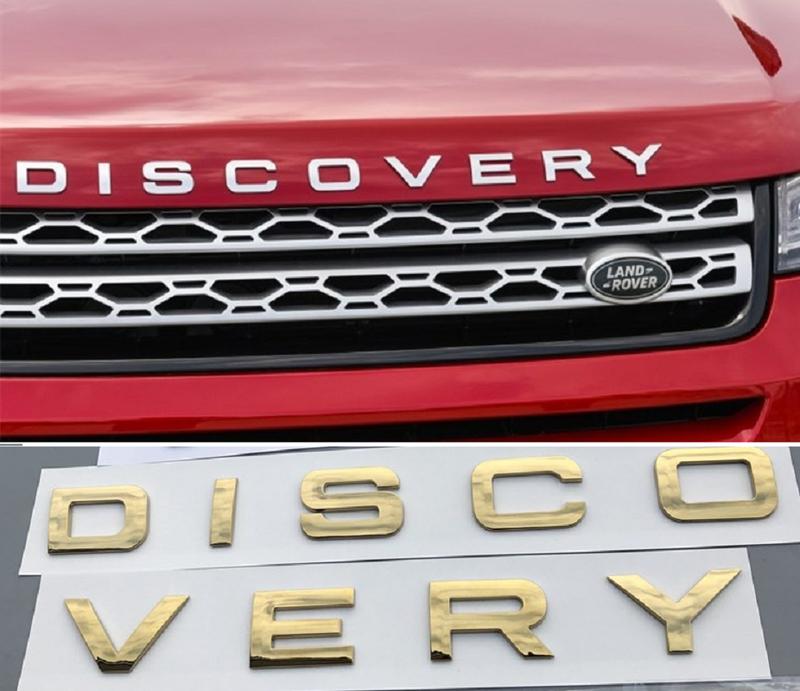 Tem dán oto chữ Discovery 3D nổi mạ bạc