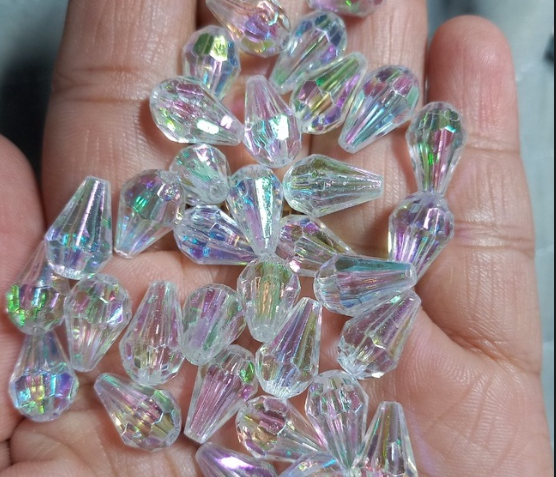 10/25/50gam hạt bẹt, cườm nhựa giọt nước 8x12mm màu trắng
