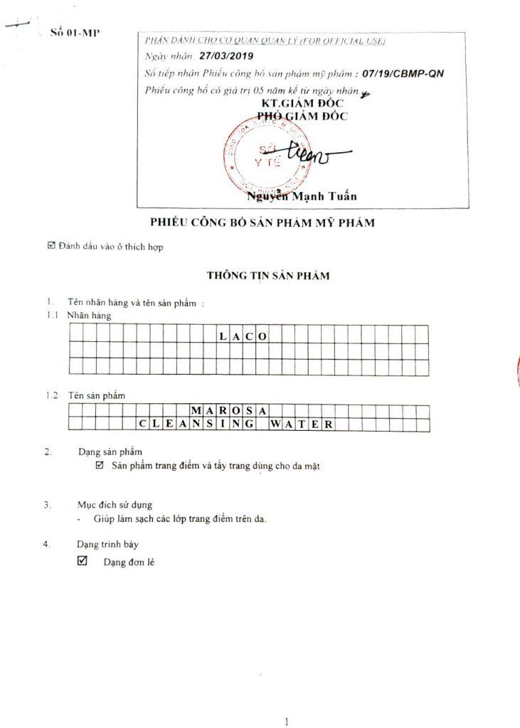 Tẩy trang Marosa Laco