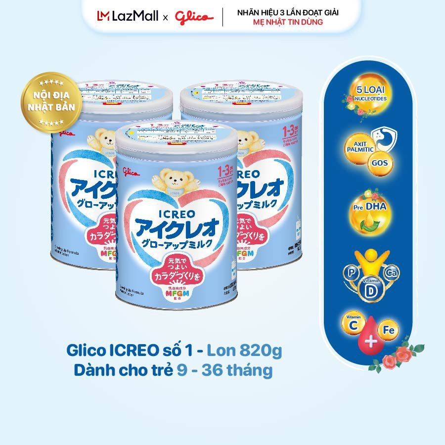 (FREEESHIP-QUÀ) Combo 3 Lon Sữa Bột Dinh Dưỡng Glico Icreo Grow-Up Milk (820g/lon)