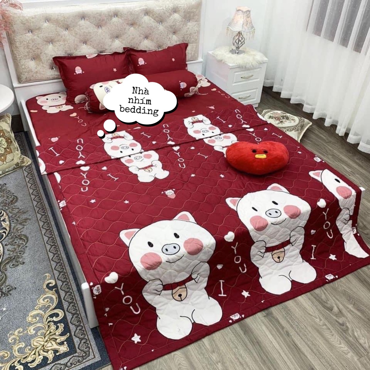 Bộ chăn ga gối hè thu 5 món, chất cotton poly