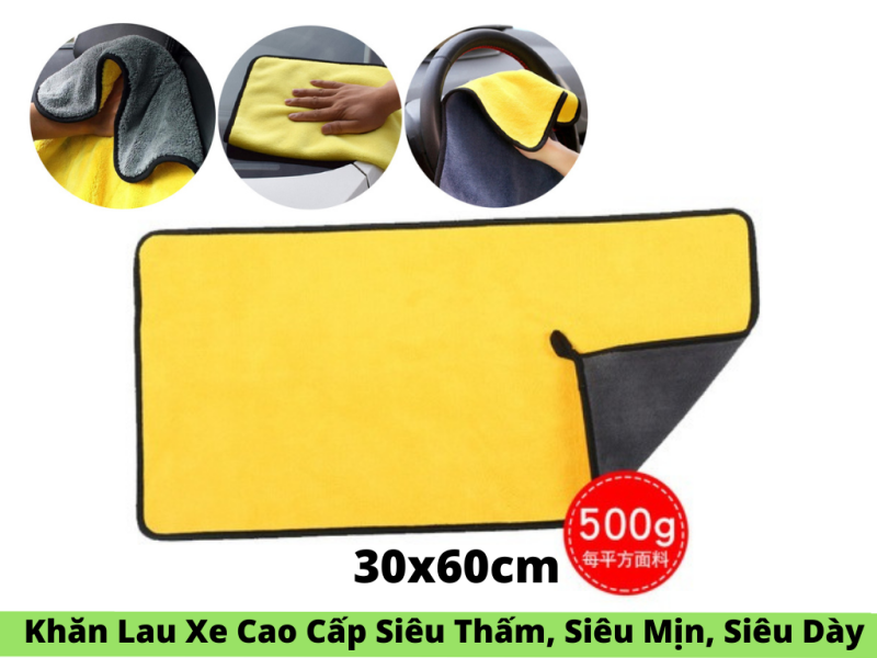 Khăn Lau Xe Cao Cấp Siêu Thấm ,Siêu Mịn ,Siêu Dày 30x60cm ,Khăn Lau Xe Micro