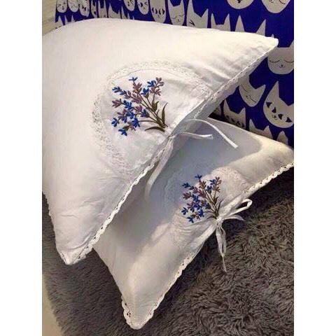 (FreeShip MAX) Bộ Đôi Gối Thơm Hương Lavender - Thêu Hoa ( Trắng )