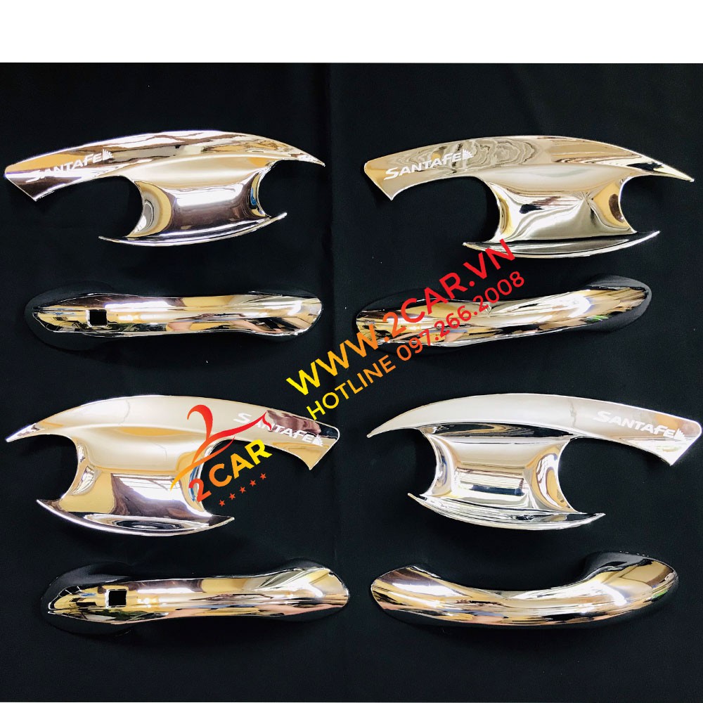 Ốp Tay nắm, Hõm Cửa, chén cửa Xe Hyundai Santafe 2019- 2020- 2021- 2022- 2023 mạ crom cao cấp