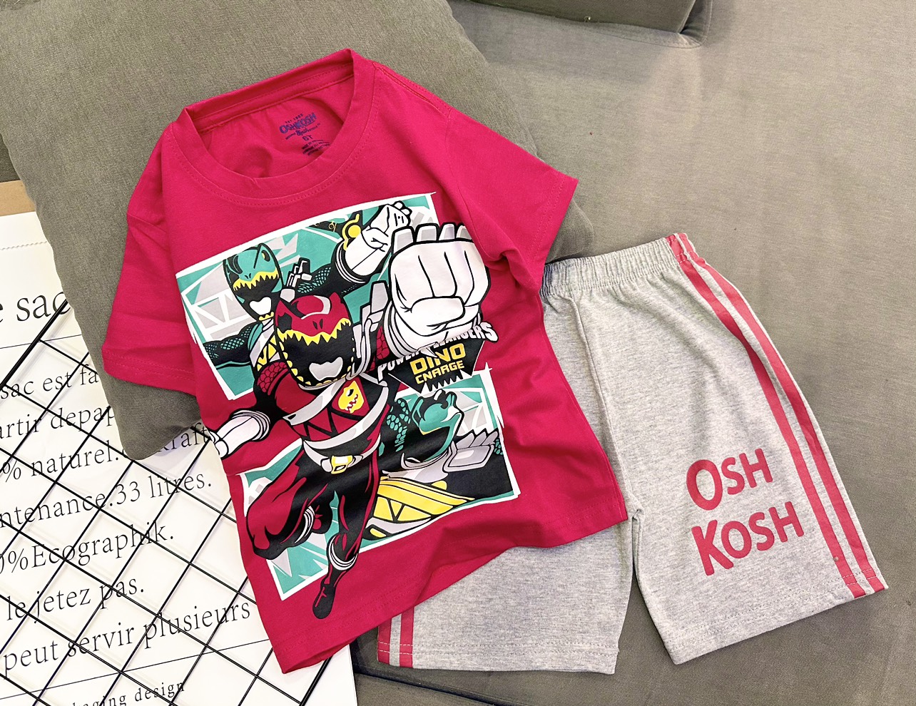 (12-17kg) Bộ bé trai tay ngắn quần đùi - thun coton oshkosh chính phẩm VNXK , In Hoạt Hình Hot Trend -1011