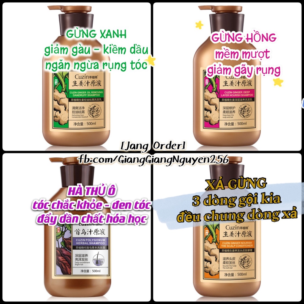 180k/cặp Dầu gội sả gừng Cuzin (500ML GỘI + 500ML XẢ)