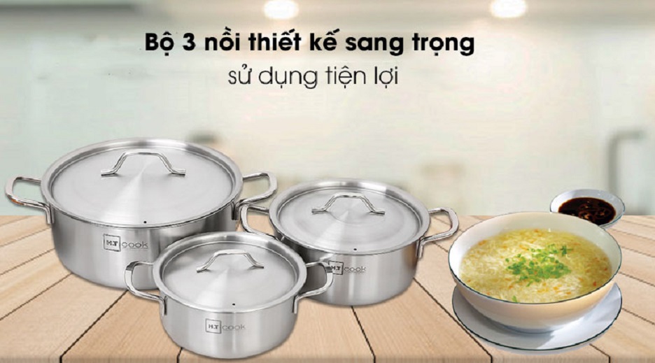 Bộ 3 Nồi Inox Nắp Inox HT Cook