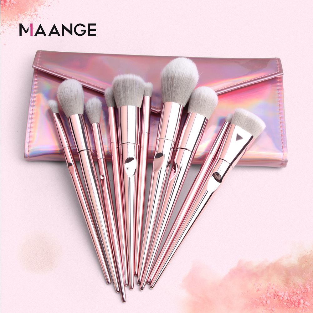 MAANGE 10 bàn chải trang điểm+1 bộ bàn chải trang điểm chuyên nghiệp