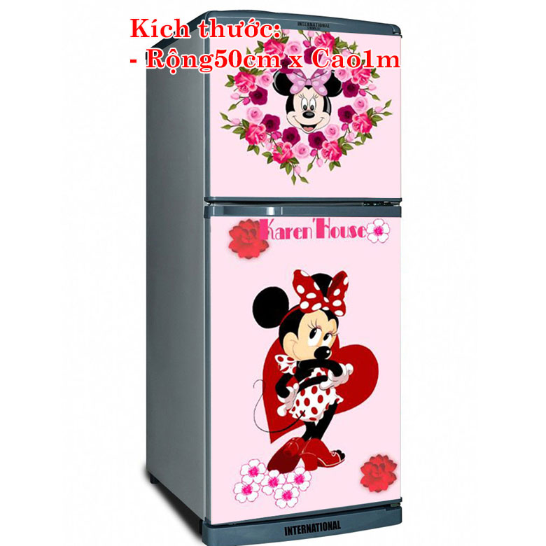 [HCM]Decal trang trí tủ lạnh mẫu minie và hoa chống thấm cao cấp