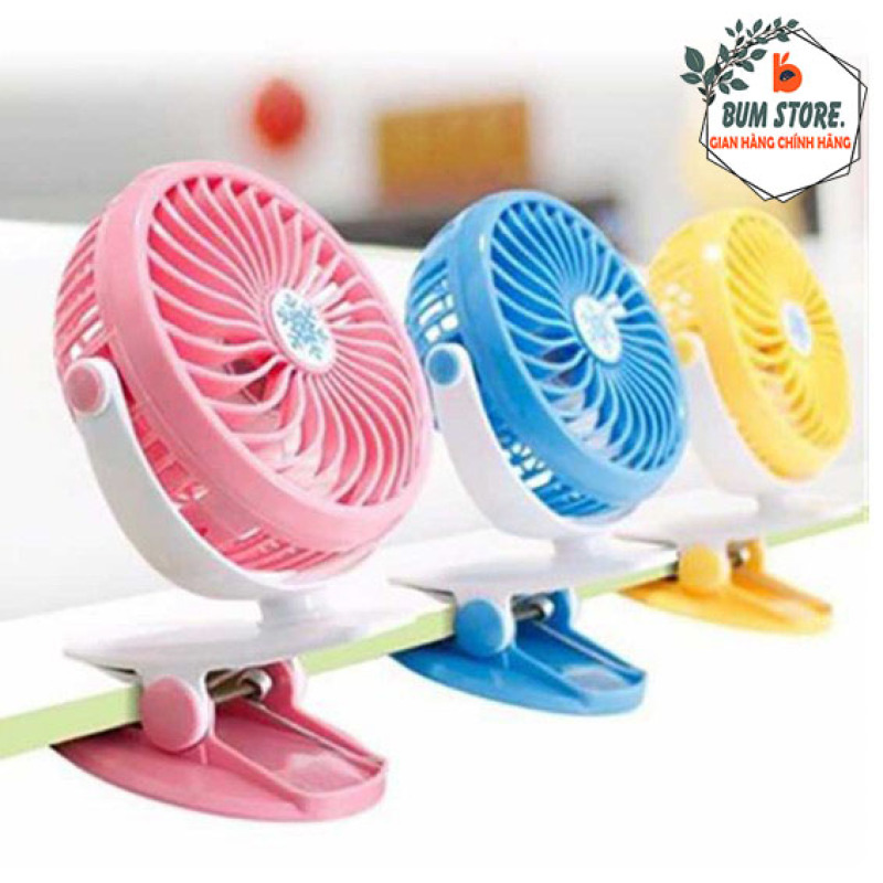 Quạt mini kẹp bàn, Quạt kẹp bàn xoay 360 độ Pin Tích Điện Chân Kẹp Bàn, Kẹp Xe Đẩy pin sạc, 3 cấp độ(tặng kèm pin và dây sạc)