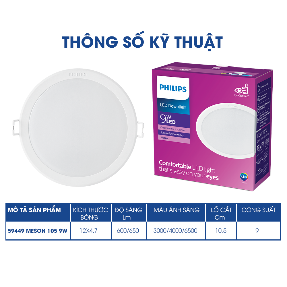 Bộ đèn âm trần Philips LED MESON G3 công suất (5W, 6W, 7W, 9W, 13W- trắng, vàng, trung tính)