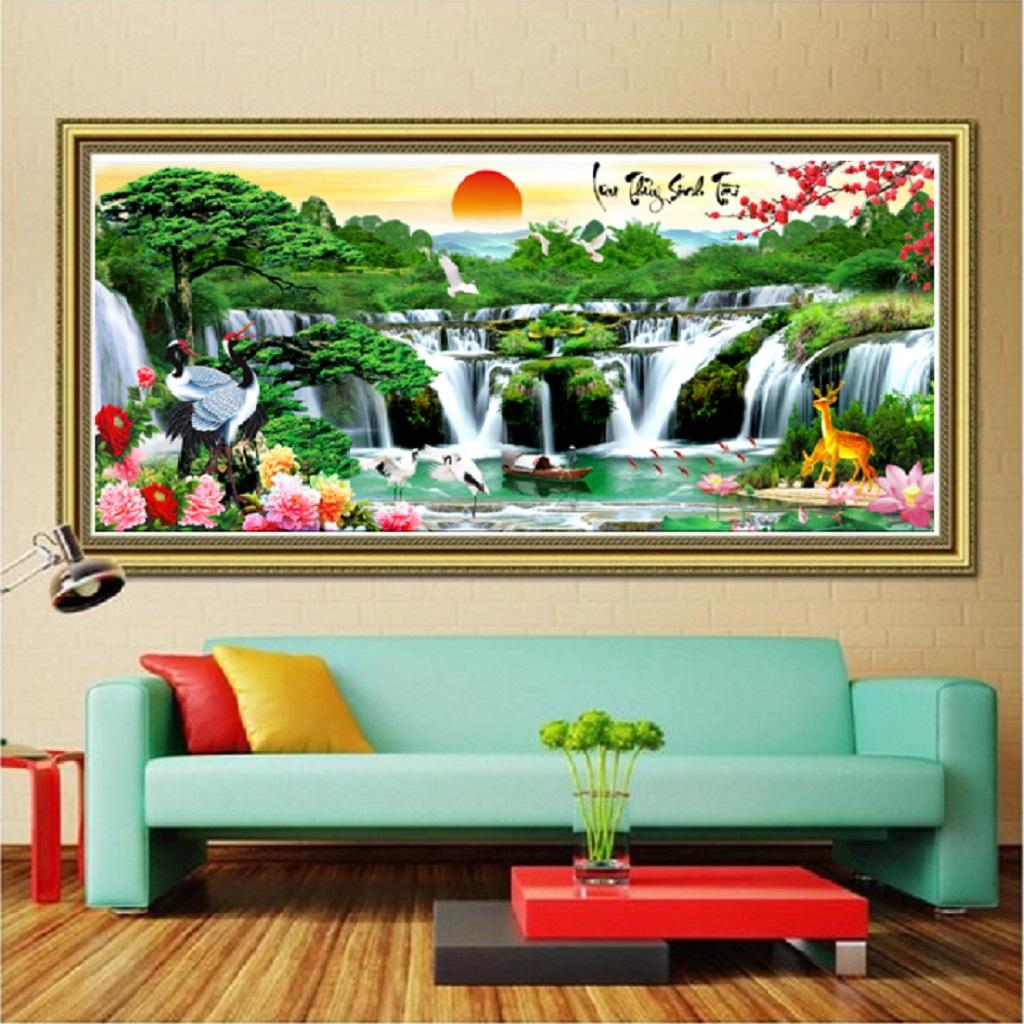 Tranh Thêu Chữ Thập Phong Cảnh Lưu Thủy Sinh Tài LV3316 Khổ Lớn (Tranh Tự Thêu)