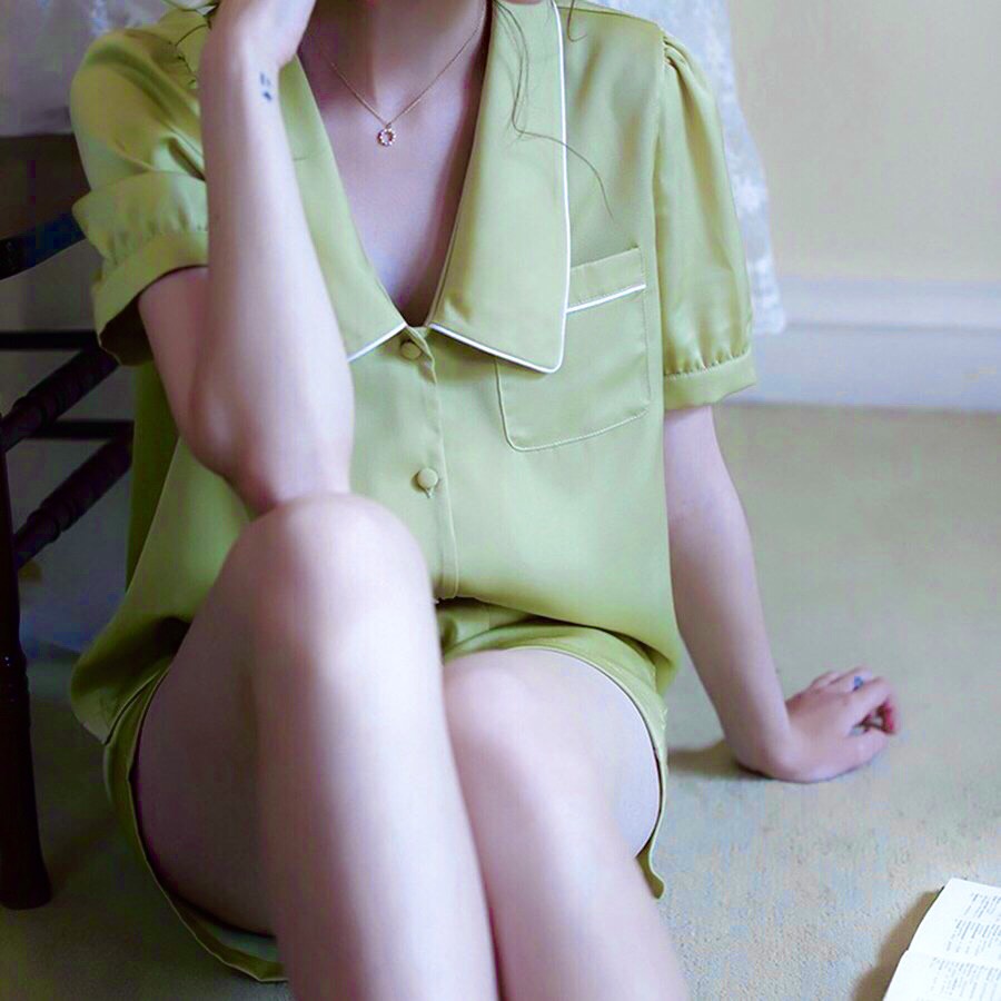 Bộ đồ ngủ lụa cộc tay, bộ pijama lụa tiểu thư cao cấp (BN003)