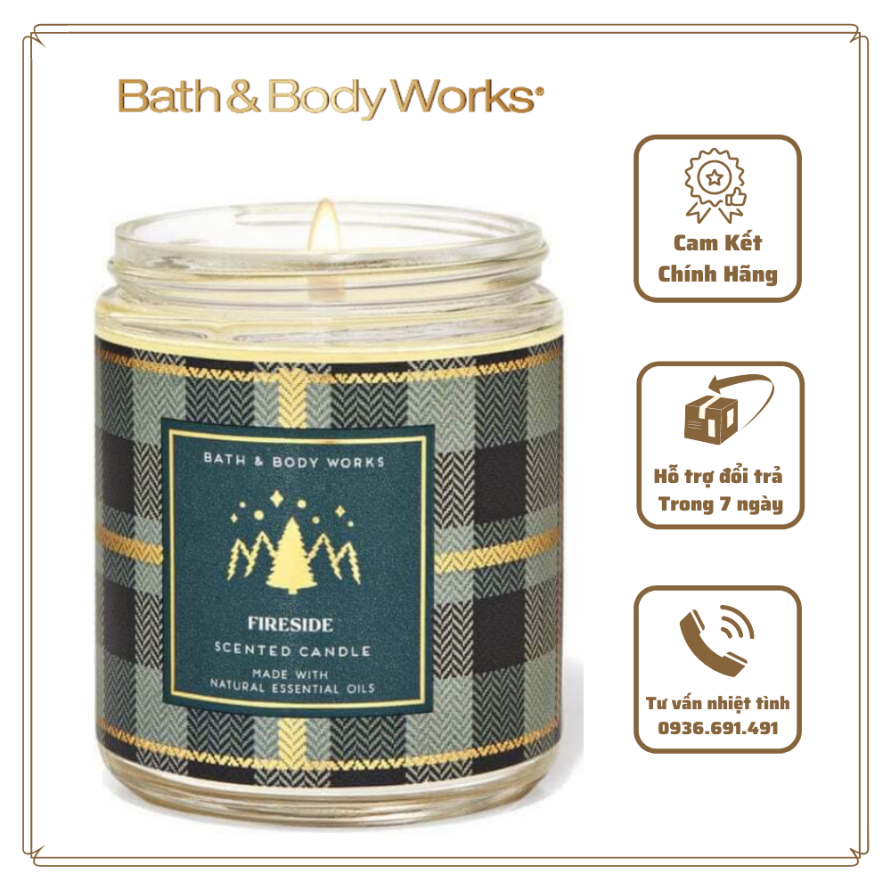 Nến thơm bath & body works fireside 1bấc 198g