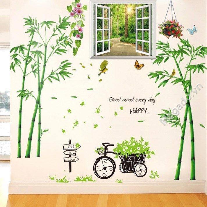 Decal Dán Tường Hai Bụi Trúc Xanh