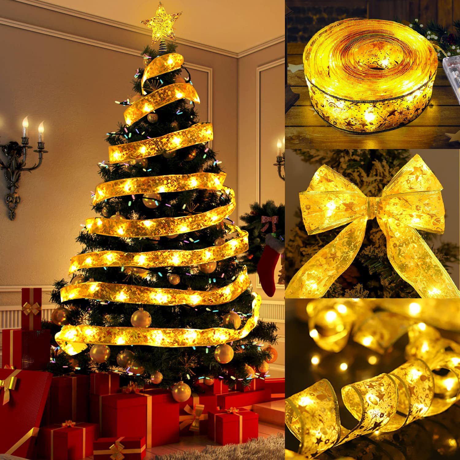 Dây đèn led ruy băng 5m trang trí noel, giáng sinh dùng 2 pin aa
