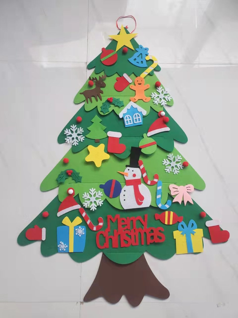 [Tặng kèm đèn led và pin, móc treo, sticker] Cây Thông Noel Vải Dạ  Treo Tường Trang Trí